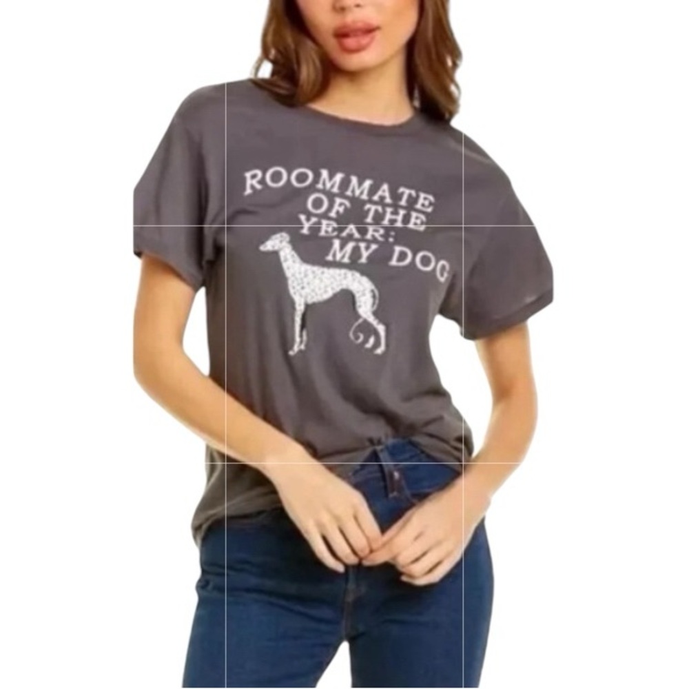 Wildfox Women’s graphic tee Sydney Dog Small Roommate of the year cotton gray